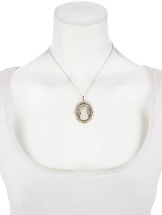 Necklace Platinum Pearl, Mother Of Pearl, Sapphire & Diamond Religious Pendant Necklace