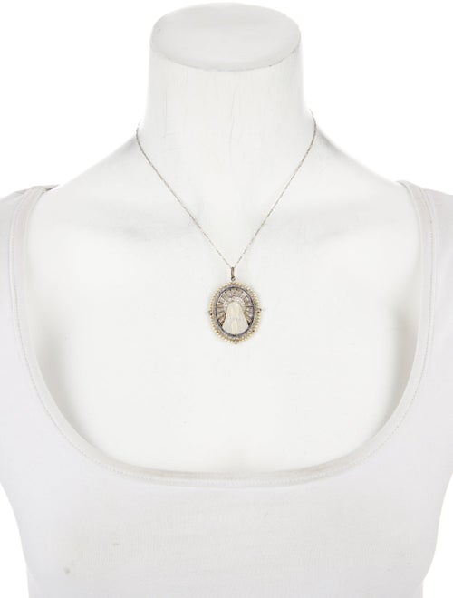 Necklace Platinum Pearl, Mother Of Pearl, Sapphire & Diamond Religious Pendant Necklace