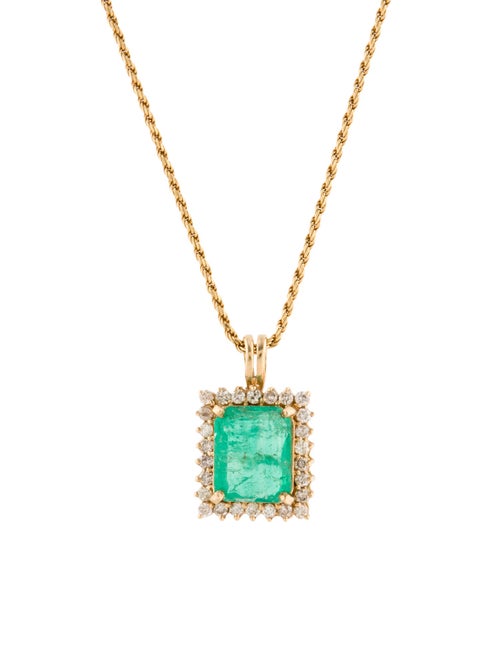 Necklace 14K 3.86ct Emerald & Diamond Pendant Necklace