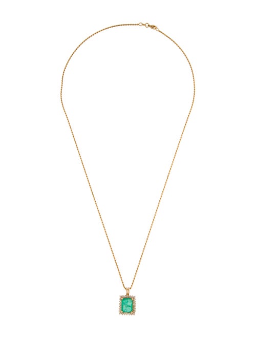Necklace 14K 3.86ct Emerald & Diamond Pendant Necklace