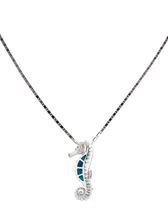 Necklace 14k Opal & Diamond Sea Horse Convertible Pendant Necklace
