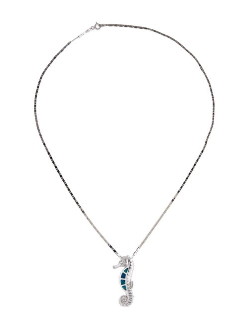 Necklace 14k Opal & Diamond Sea Horse Convertible Pendant Necklace
