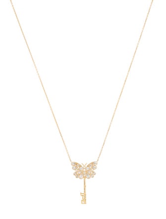 Necklace 14K Diamond Butterfly Key Pendant Necklace