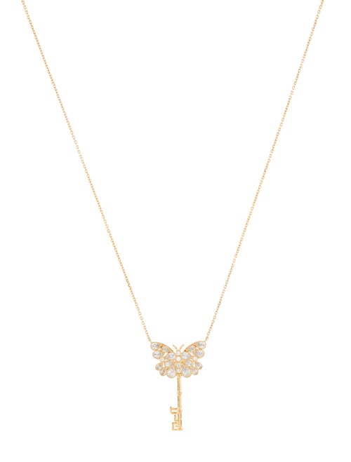 Necklace 14K Diamond Butterfly Key Pendant Necklace