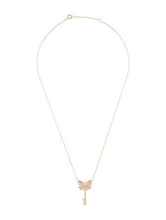 Necklace 14K Diamond Butterfly Key Pendant Necklace