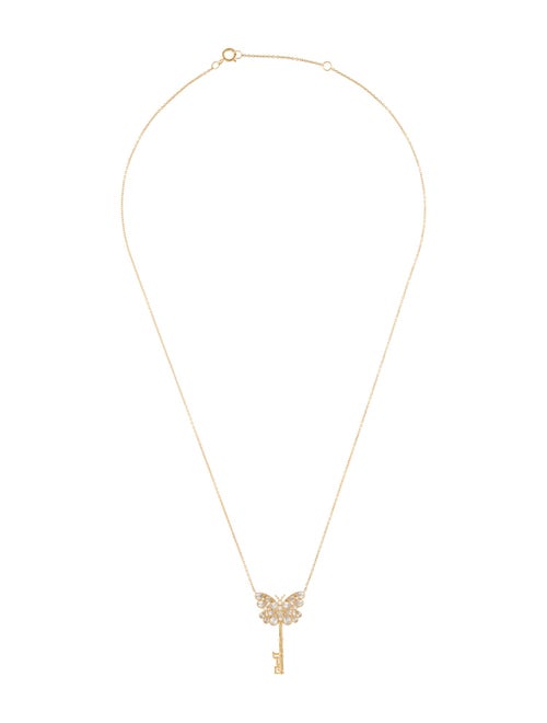 Necklace 14K Diamond Butterfly Key Pendant Necklace