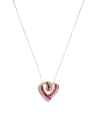 Necklace 14K 1.15ctw Ruby & Diamond Heart Pendant Necklace