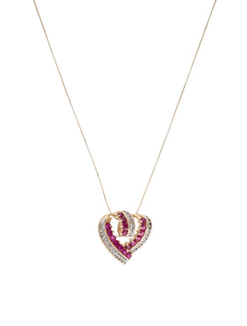 Necklace 14K 1.15ctw Ruby & Diamond Heart Pendant Necklace