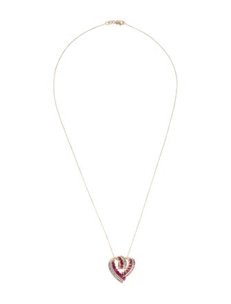Necklace 14K 1.15ctw Ruby & Diamond Heart Pendant Necklace