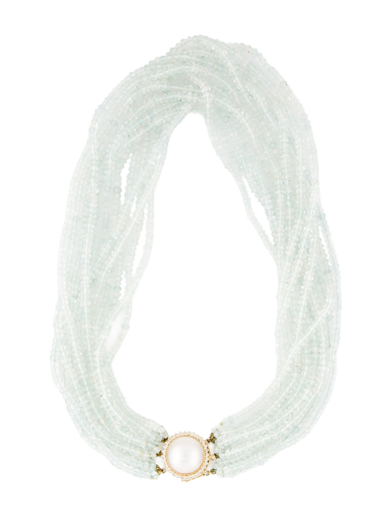 Necklace 14K Pearl, Diamond & Aquamarine Multistrand