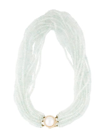 Necklace 14K Pearl, Diamond & Aquamarine Multistrand Necklace