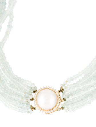 Necklace 14K Pearl, Diamond & Aquamarine Multistrand Necklace