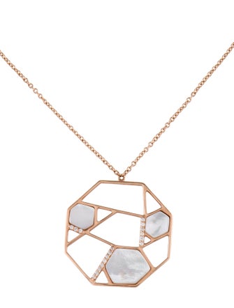 Necklace 14K Mother Of Pearl & Diamond Pennant Necklace