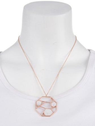 Necklace 14K Mother Of Pearl & Diamond Pennant Necklace