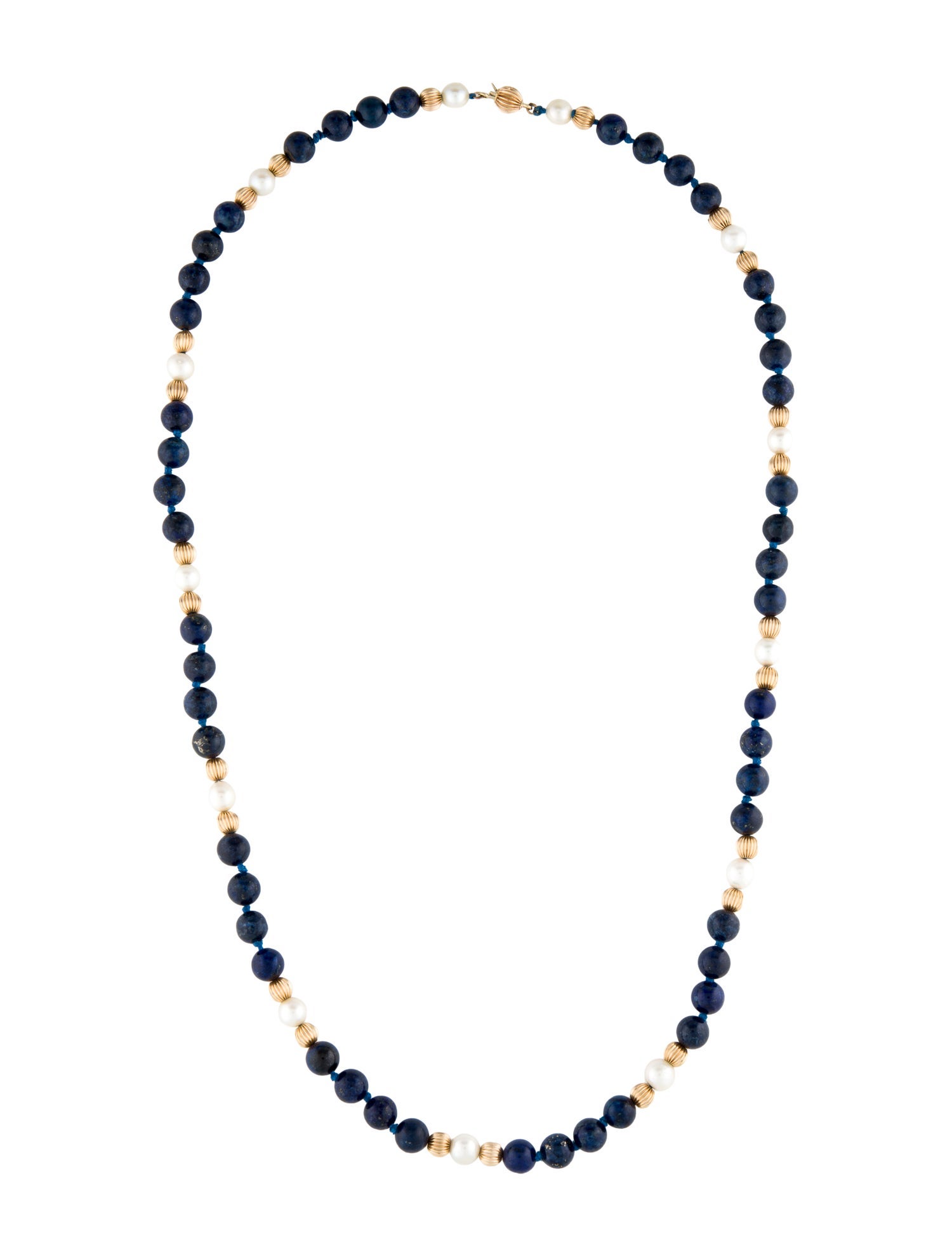 Necklace 14K Pearl & Lapis Lazuli Bead Strand