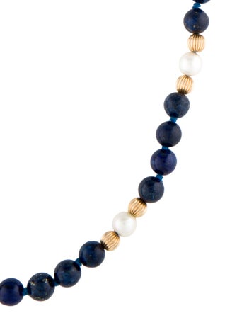 Necklace 14K Pearl & Lapis Lazuli Bead Strand Necklace