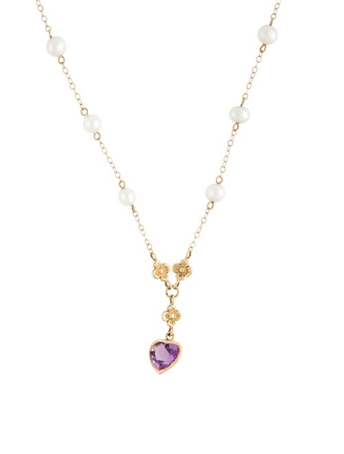 Necklace 14K Pearl & Amethyst Pendant Necklace
