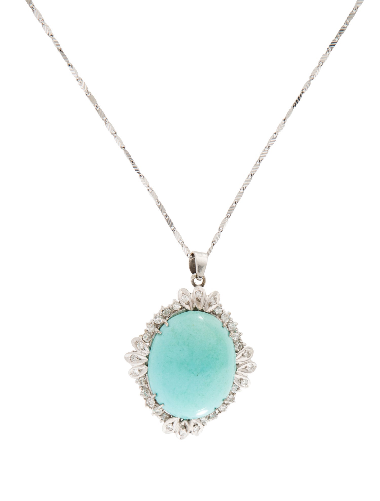 Necklace 14K 50.01ct Turquoise & Diamond Pendant
