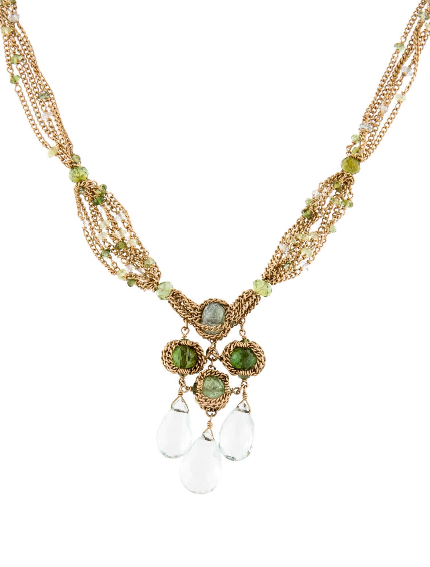 Necklace 14K Aquamarine & Tourmaline Bead Lavalier