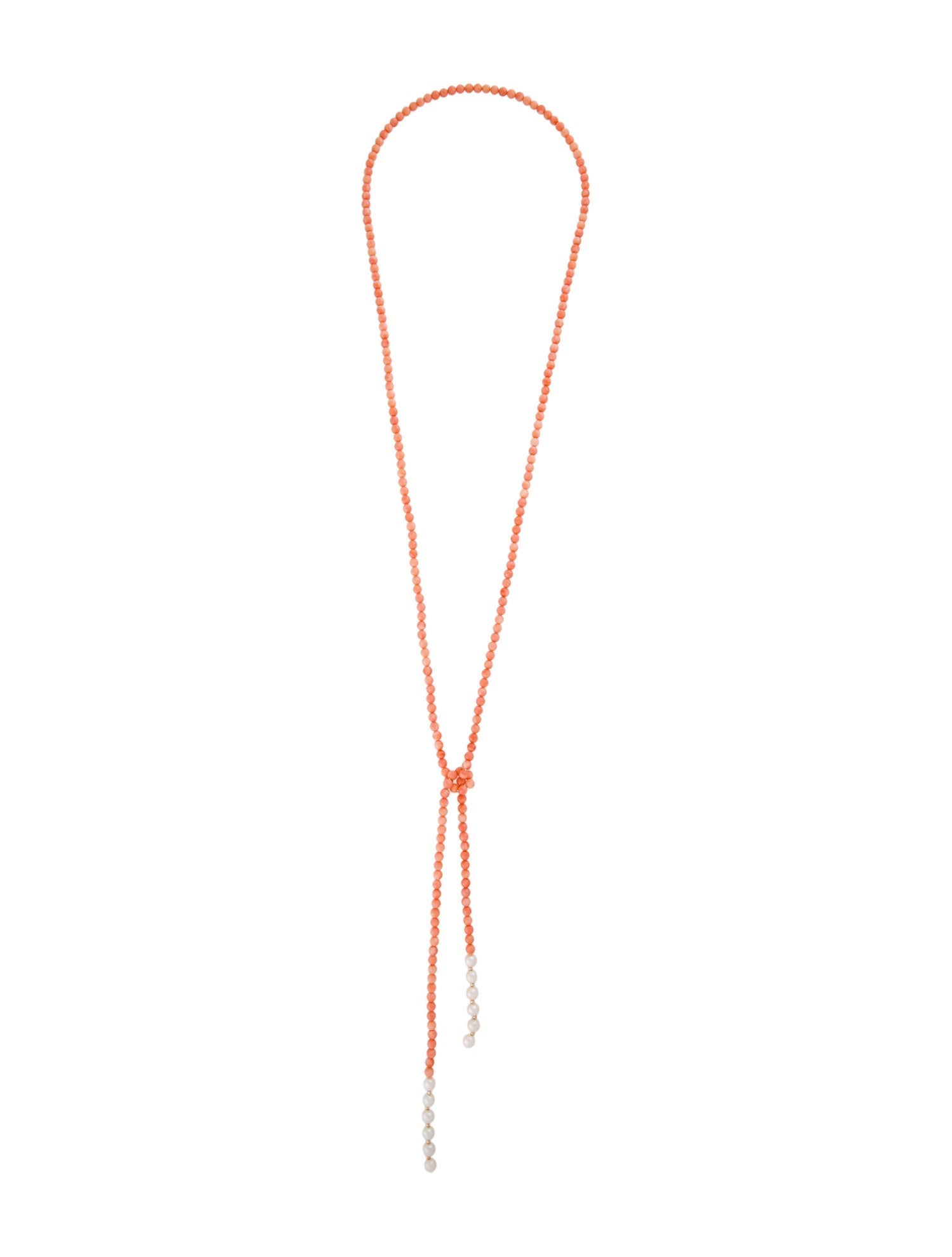 Necklace 14K Pearl & Coral Bead Strand Lariat