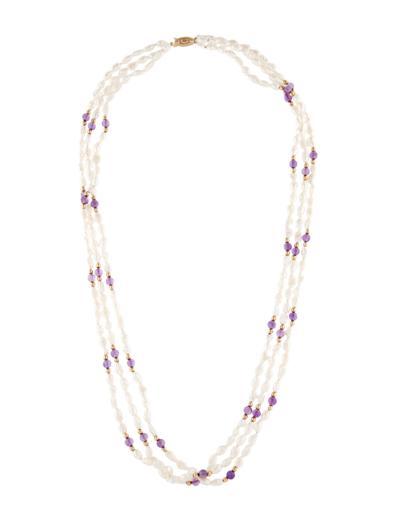 Necklace 14K Pearl & Amethyst Multi-Strand Chain