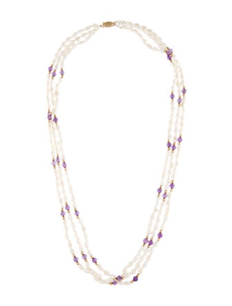 Necklace 14K Pearl & Amethyst Multi-Strand Chain Necklace
