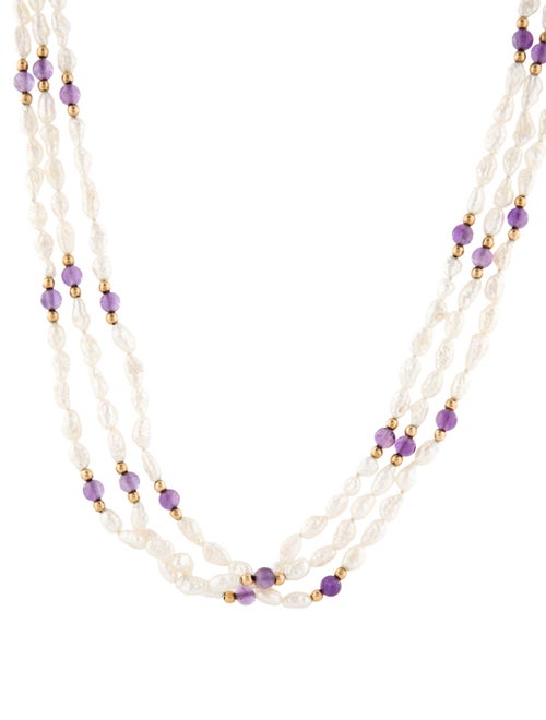 Necklace 14K Pearl & Amethyst Multi-Strand Chain Necklace