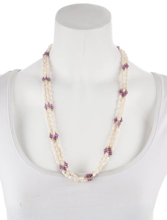Necklace 14K Pearl & Amethyst Multi-Strand Chain Necklace