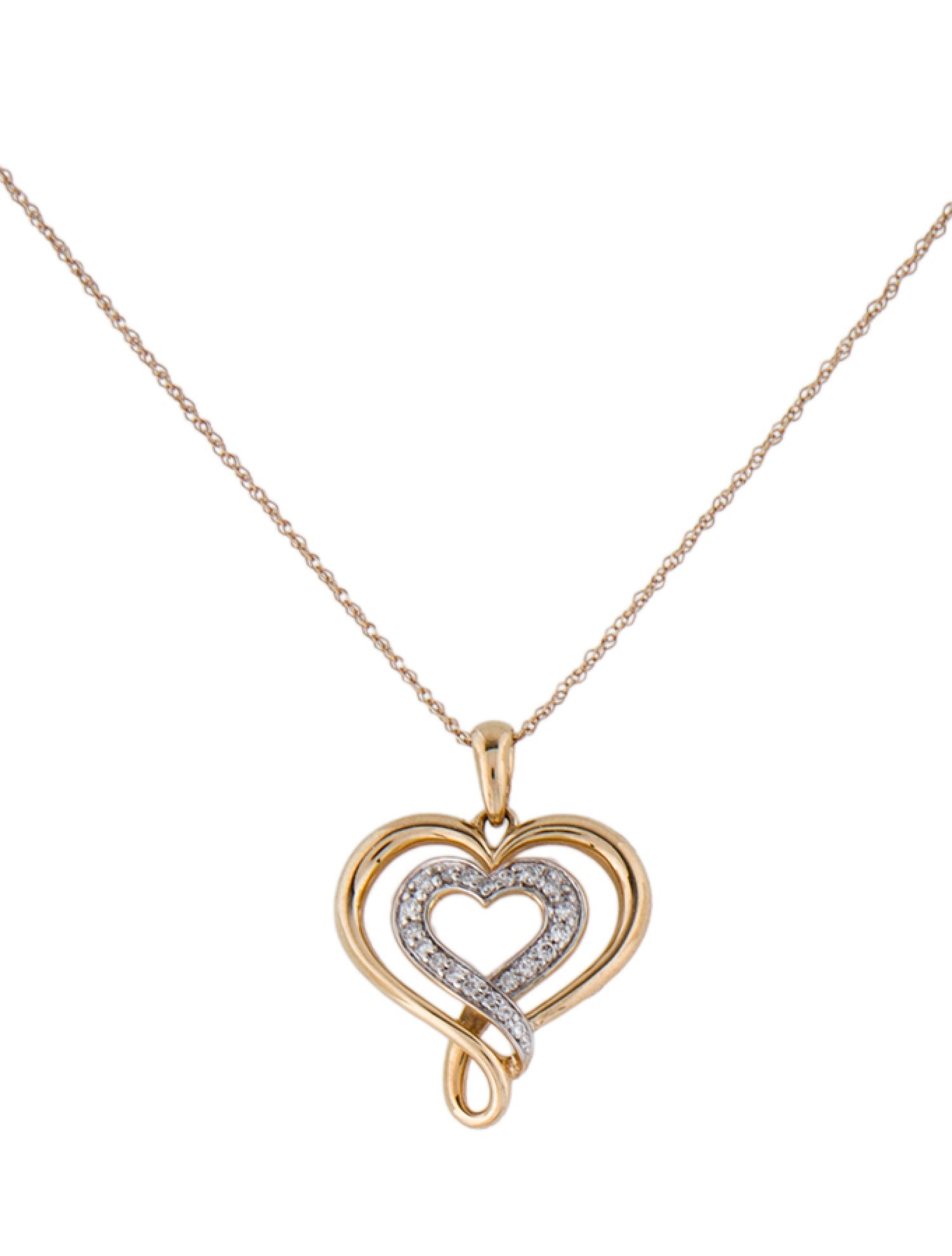 Necklace 10K Diamond Double Heart Pendant
