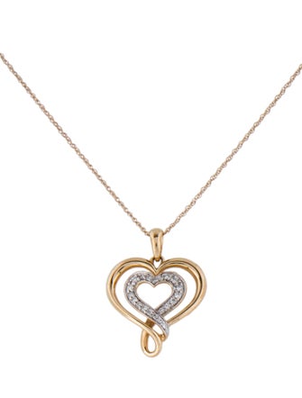 Necklace 10K Diamond Double Heart Pendant Necklace