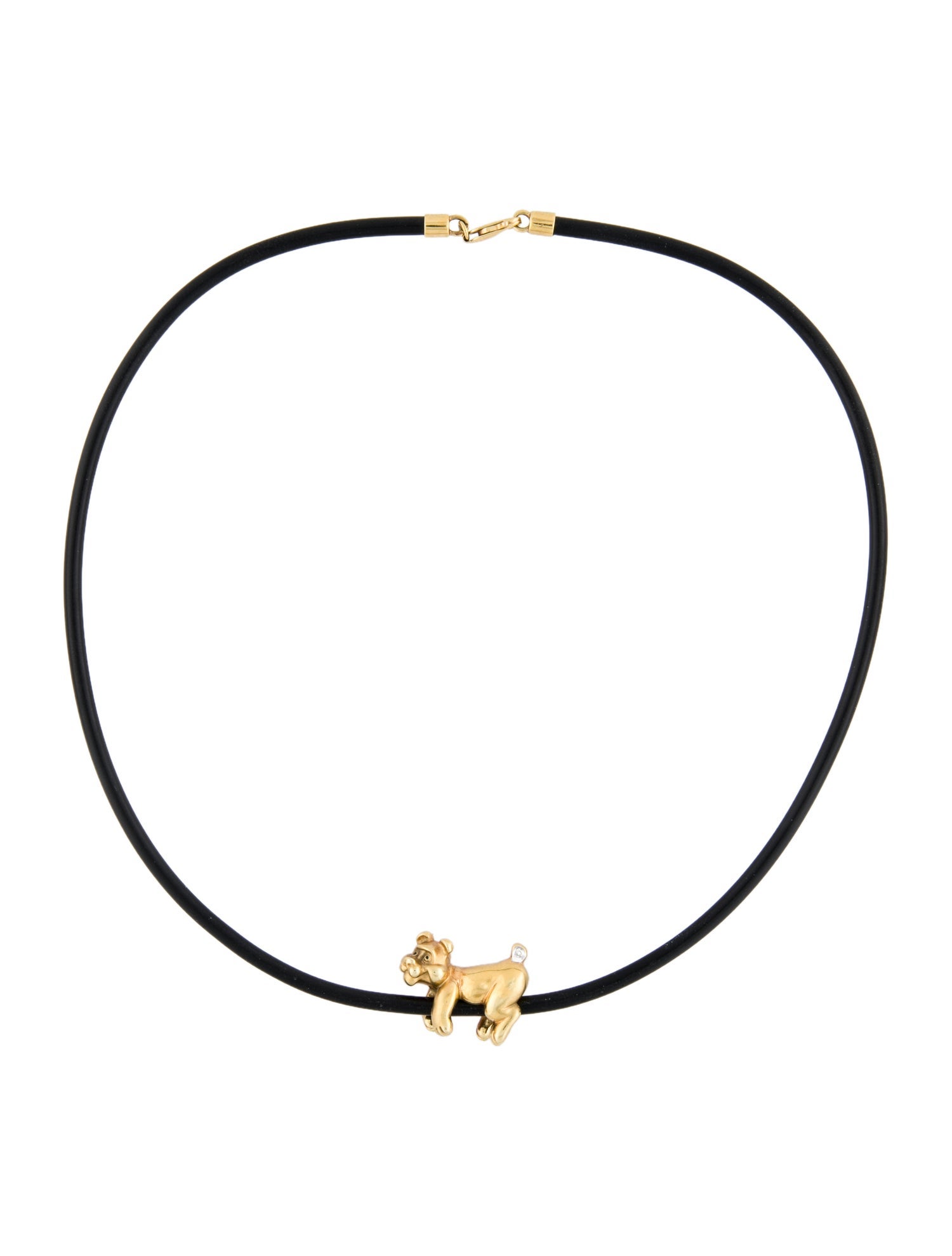 Necklace 14K Rubber & Diamond Bear Choker Pendant