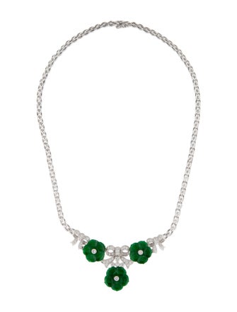 Necklace 18K Jadeite and Diamond Necklace, Stud Earrings, and Ring Set