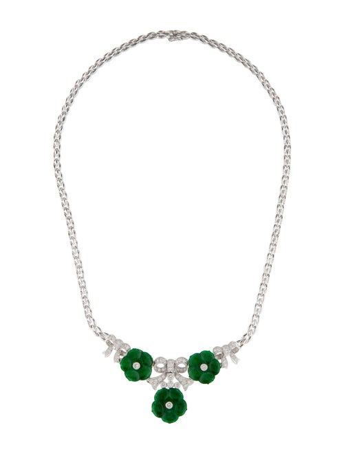 Necklace 18K Jadeite and Diamond Necklace, Stud Earrings, and Ring Set
