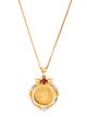 Necklace 14K, 24K Diamond & Ruby Coin Pendant Necklace