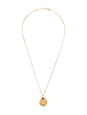 Necklace 14K, 24K Diamond & Ruby Coin Pendant Necklace
