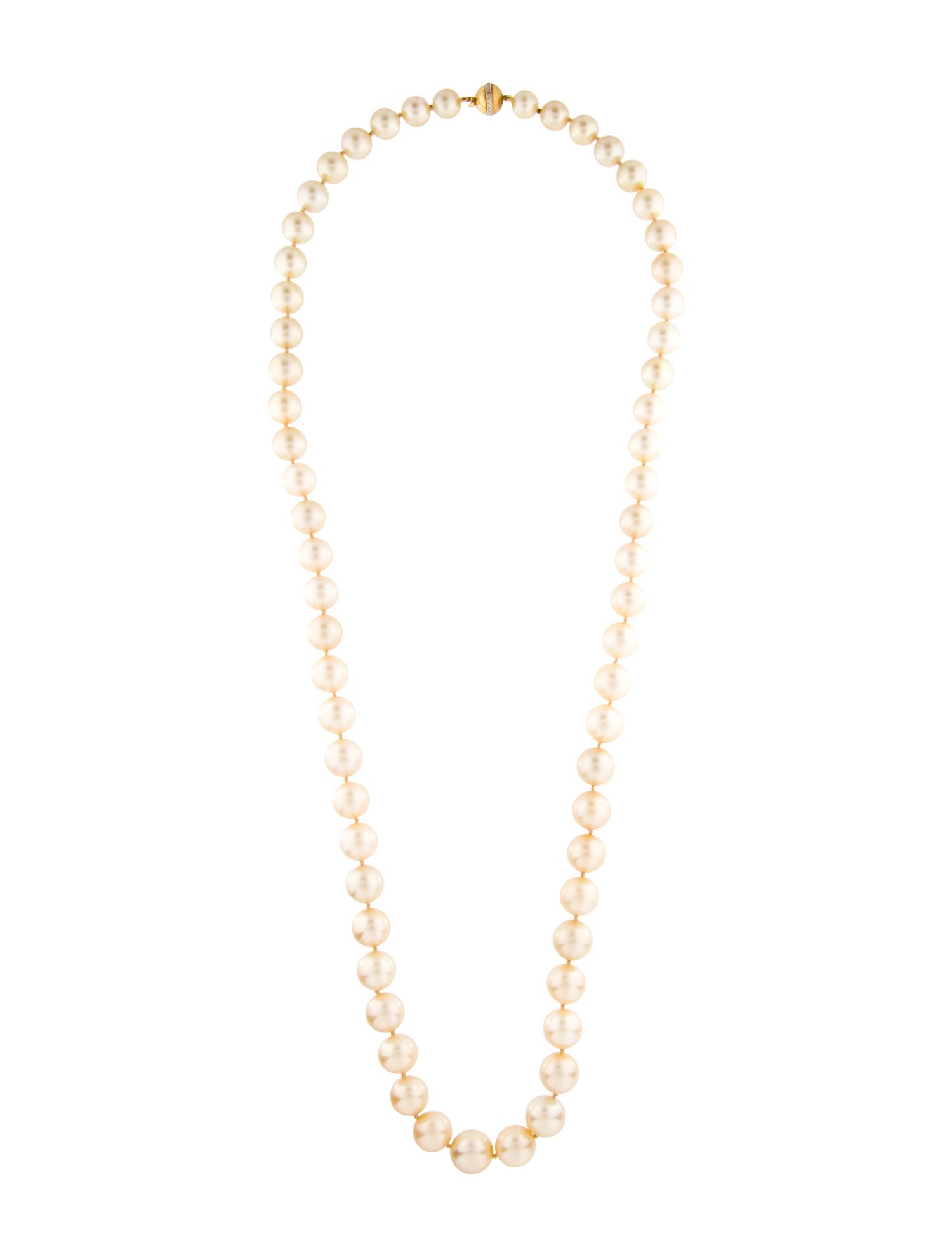 Necklace 18K Pearl & Diamond Graduated Long Strand