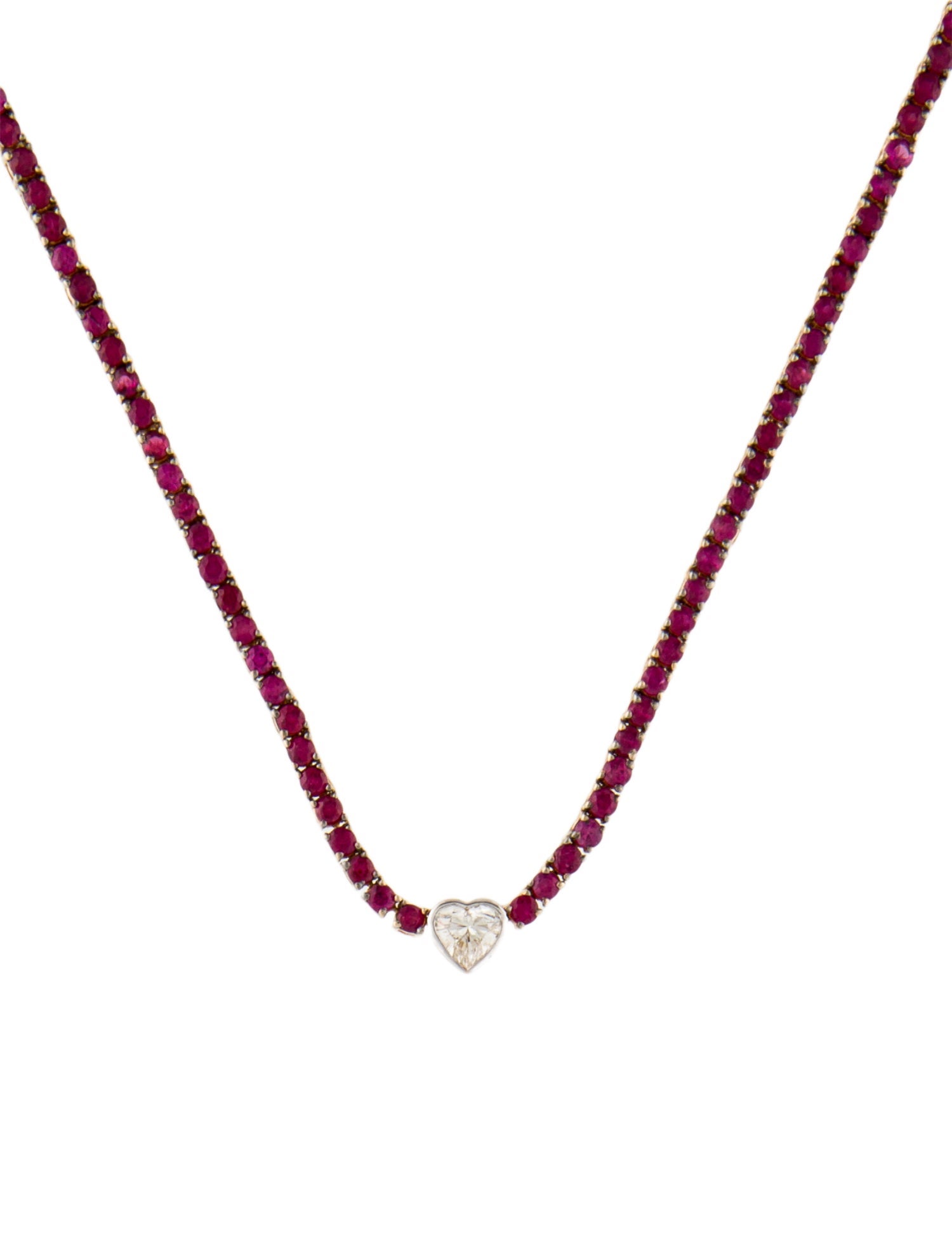 Necklace 18K 5.16ctw Ruby & Diamond Heart Ornament Tennis