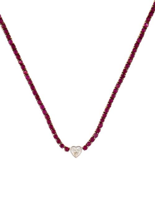 Necklace 18K 5.16ctw Ruby & Diamond Heart Ornament Tennis Necklace