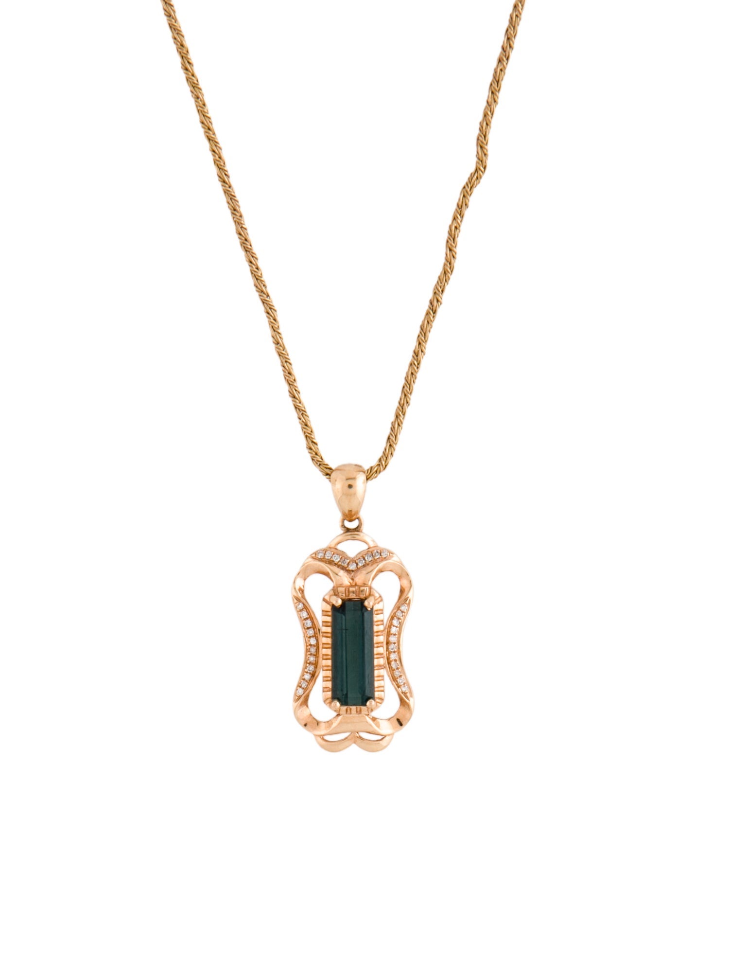 Necklace 18K Tourmaline & Diamond W/ 14K Chain