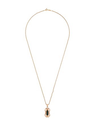 Necklace 18K Tourmaline & Diamond W/ 14K Chain Necklace