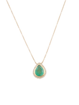 Necklace 14K Emerald & Diamond Pendant Necklace
