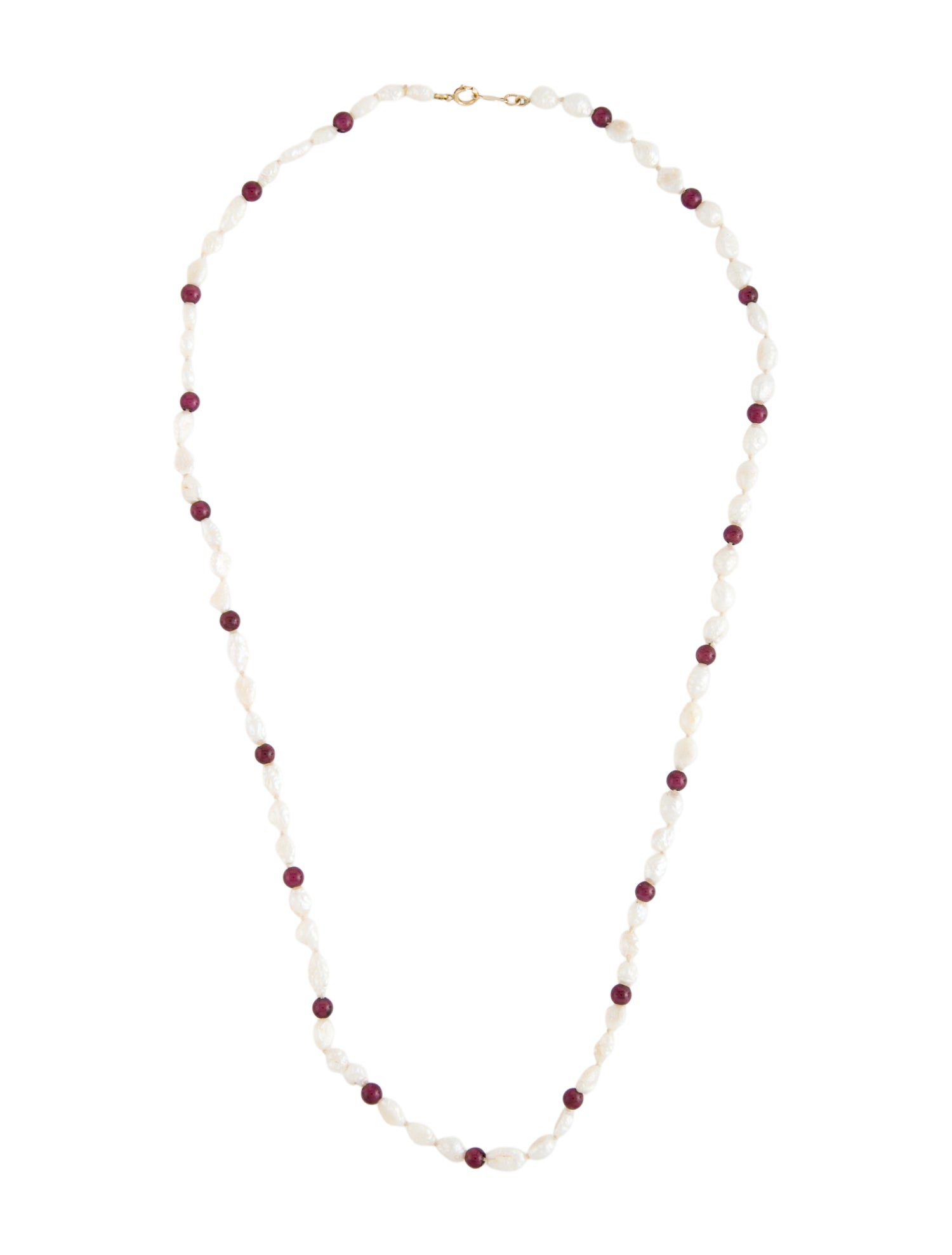 Necklace 14K Pearl & Rhodolite Bead Strand