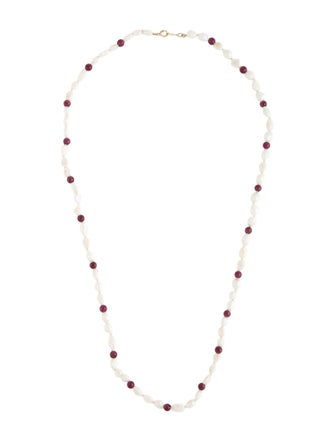 Necklace 14K Pearl & Rhodolite Bead Strand Necklace