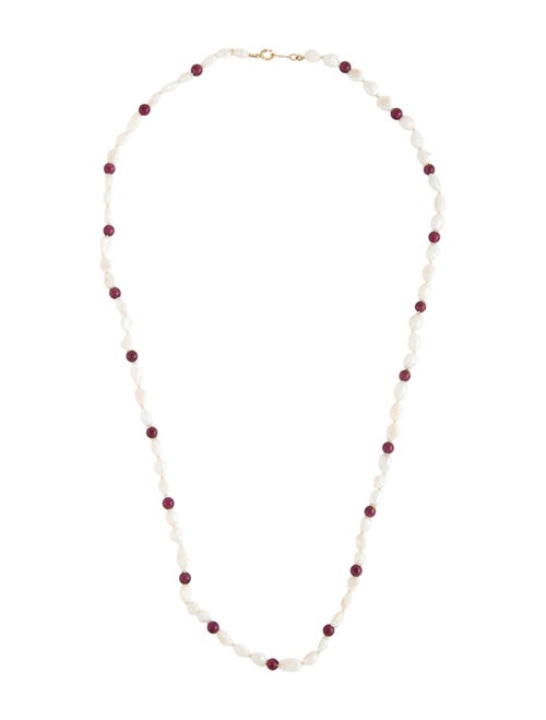 Necklace 14K Pearl & Rhodolite Bead Strand Necklace