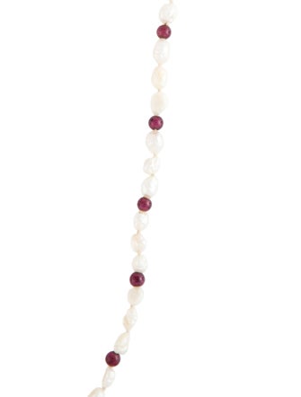 Necklace 14K Pearl & Rhodolite Bead Strand Necklace