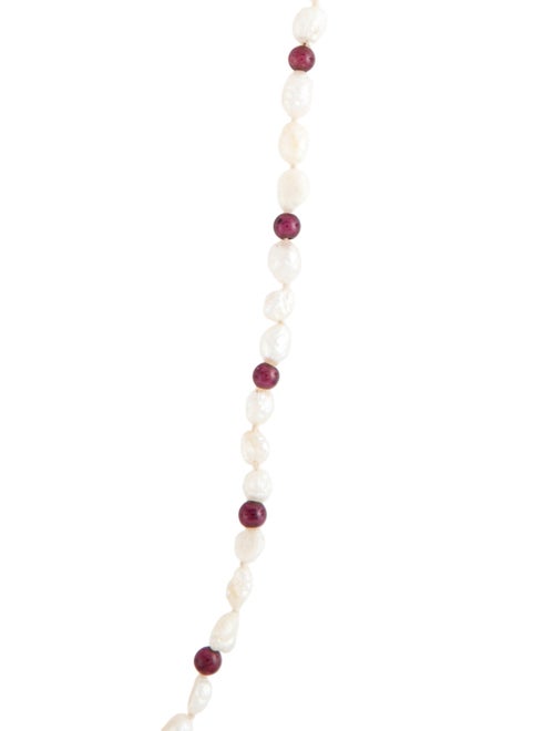 Necklace 14K Pearl & Rhodolite Bead Strand Necklace