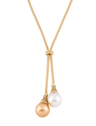 Necklace 14K Pearl & Diamond Lariat Drop Necklace