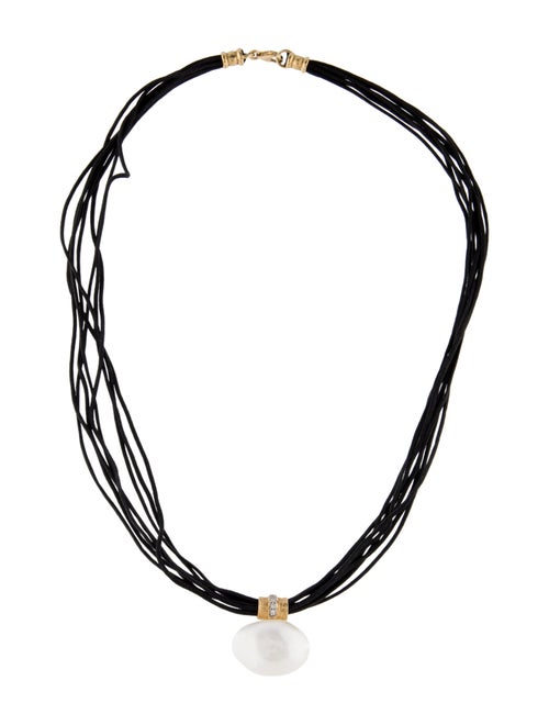 Necklace 18K Pearl & Diamond Pendant Necklace