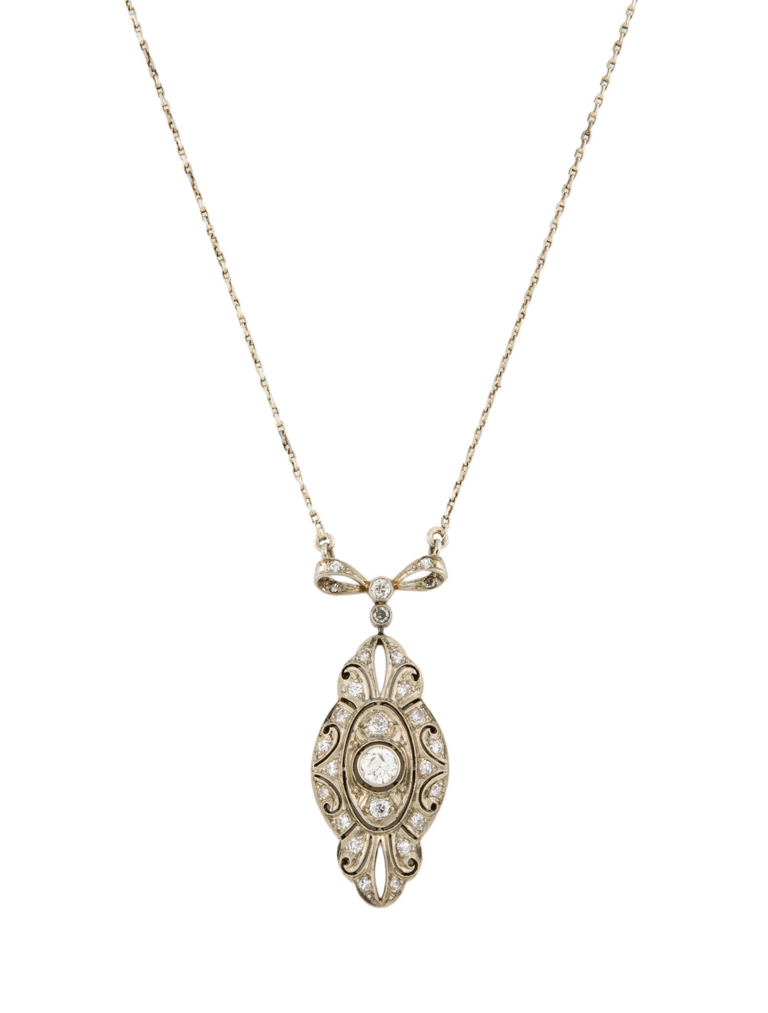 Necklace Art Deco 14K Diamond Pendant