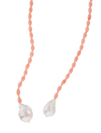 Necklace 14K Pearl & Coral Beaded Lariat